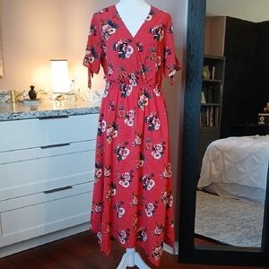Magnolia Skye Floral Red Dress Size M Handkerchief Hem